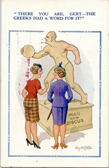 Appendage: Comic postcard, Two young women look at a statue