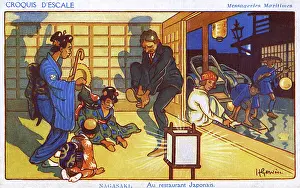 Westerners: Comic scene in restaurant, Nagasaki, Japan