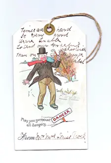 Surmount: Comic skating scene on a Christmas label