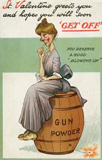 Fuse: Comic Valentine's Postcard - Old Maid about to be blown up