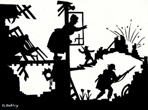 Beckoning: Comic wartime scene on the Western Front, WW1