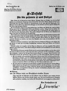 Darwinism: Command of Heinrich Himmler to the SS after the outbreak