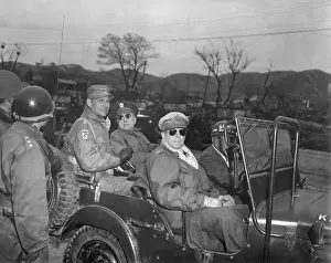 Jeeps: Commanders of U.N. Forces in Korea, in a jeep at