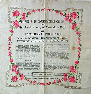 Serviette: Commemorative Serviette - First Anniversary of Armistice