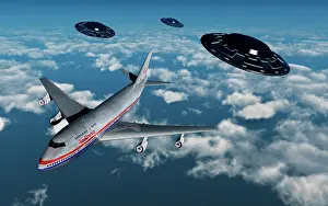 Approaching: A commerical flight Boeing 747 being stalked by UFO's