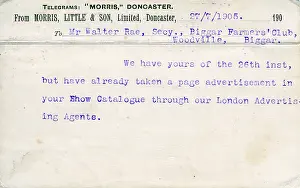 Doncaster: Communique from Morris Little & Son Ltd, Doncaster, Yorkshir