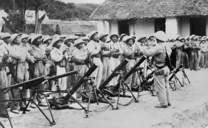 Strife: Communist troops in military exercise in Laos