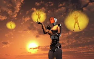 Cybernetic: Concept illustrating mankind becoming a slave to robotic ?