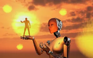 Cybernetic: Concept illustrating mankind becoming a slave to robotic ?
