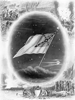 Include: The Confederate flag against night sky with moon