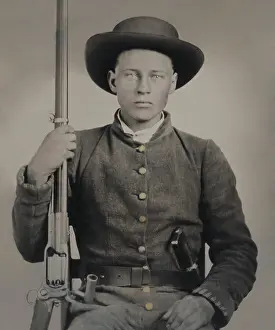 Shaven: Confederate soldier in uniform with a Colt