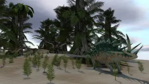 Eurypoda: Confrontation between a group of Utahraptors and a ?