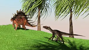 Aethiopicus: Confrontation between a Kentrosaurus and a Utahraptor