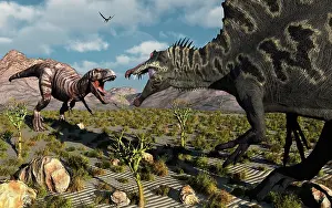 Spinosaurus: A confrontation between a T Rex and a Spinosaurus dinosaur