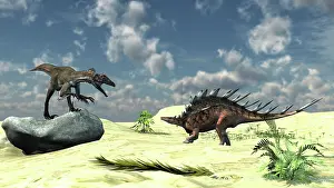 Utahraptor: Confrontation between a Utahraptor and a Kentrosaurus