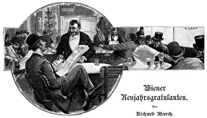 Austria Hungary: Congratulations for the New Year, waiter presenting calendar