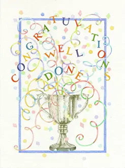 Streamers: Congratulations & streamers flying out of trophy