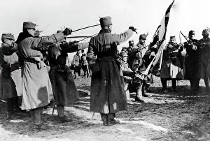 Kneels: Consecration of the flag of the Austro-Hungarian Army, 1914