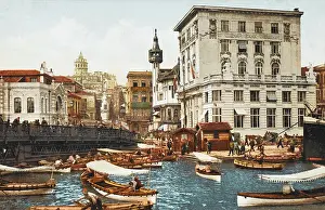 Berthed: Constantinople - Karakoy scene with ferries