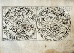 Planisphere: Constellation map. On the left side, the northern