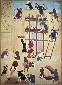 Bricklayer: Construction of a citadel. Miniature from the