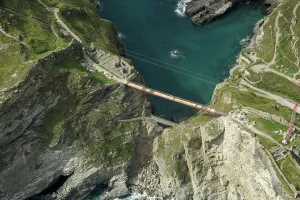 Tintagel: Construction of new Tintagel Castle footbridge, Cornwall