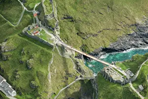 Tintagel: Construction of new Tintagel Castle footbridge, Cornwall