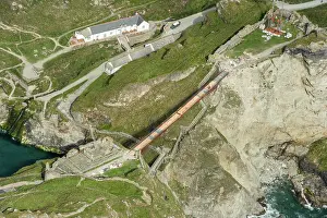 Tintagel: Construction of new Tintagel Castle footbridge, Cornwall