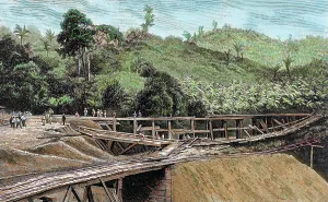 Panama: Construction of the Panama Canal. Works in bridge called Al