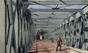 Lillustration: Construction of the railway. Engraving, 1860. Colored