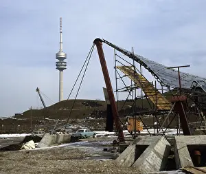 Stadia: Construction site of the Olympic stadium and television towe