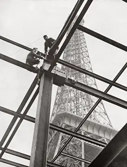 Upcoming: Construction work at the Eiffel Tower for the World Exhibiti