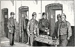 Convicts delivering meals to prison cells