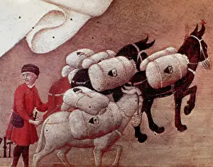 Draft: Convoy with mules. 15th century