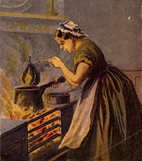 Wrapped: Cook putting a suet pudding wrapped in a cloth
