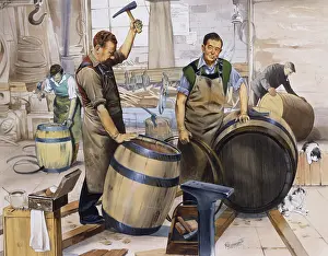 Coopers: Coopers at work making wooden barrels