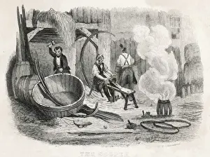 Coopers: Three coopers at work manufacturing barrels