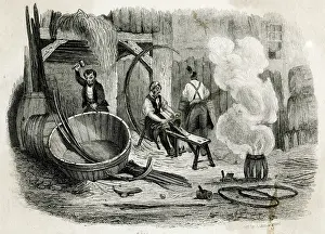 Coopers: Three coopers at work manufacturing barrels