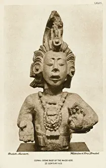 Honduran: Copan, Honduras - A Stone bust of the Maize God