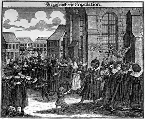 Draft: Copper engraving Die geschehene Copulation - Wedding, 1724