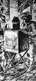 1637: Copper engraving with lanterna magica