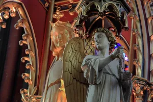 Paroisse: Copper virgin and angel, Amiens Cathedral, Picardy, France