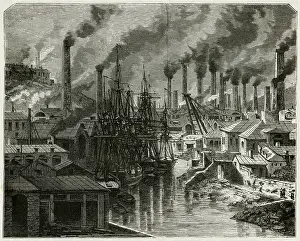 Polluted: Copper works in Cornwall, with smoking chimneys