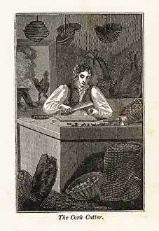 Boil: Cork cutter using a knife to cut cork in a workshop