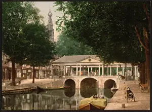 Leiden: Corn (i.e. wheat) exchange hall with tower of town hall, Ley