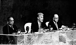 Manescu: Corneliu Manescu speaking during a press conference
