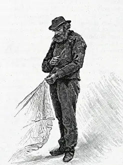 Mending: Cornish fisherman mending nets