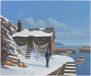 Buoys: Cornish Harbour Scene ? with snow