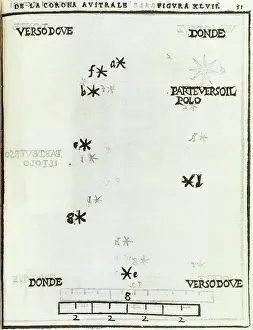 Corona: Corona Australis, constellation. Hemisphere. Engraving, 1559