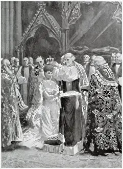 Kneels: Coronation of Edward VII - Queen Alexandra being crowning